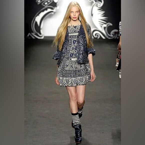 Anna Sui RTW Spring 2007 Denim and Leather Ankle Booties -40.5 - Picture 1 of 12